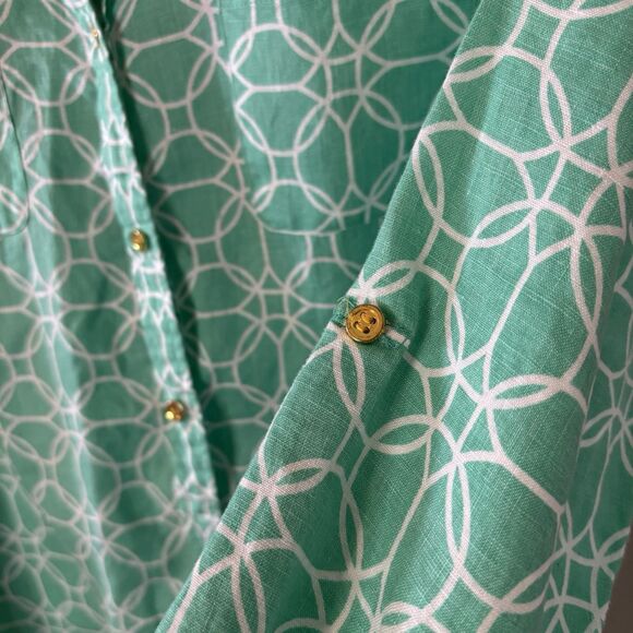 Charter Club 100% Linen Button Up Top Mint Green Roll Tab Sleeve Blouse Sz XXL - Picture 4 of 8